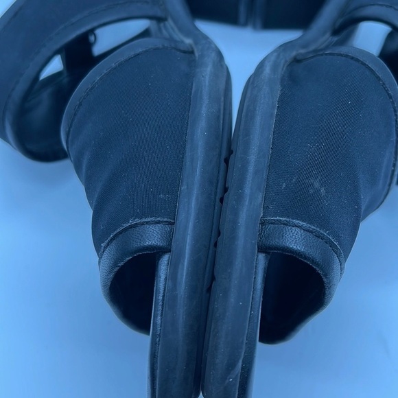 ECCO Black Strappy Leather Canvas Block Heel Open Toed Sandals Size 7 - Picture 11 of 14